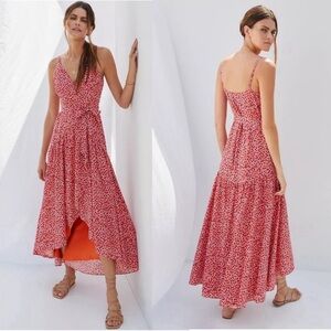 ANTHROPOLOGIE Polka Dot Asymmetrical Wrap Midi Dress EUC Size Small